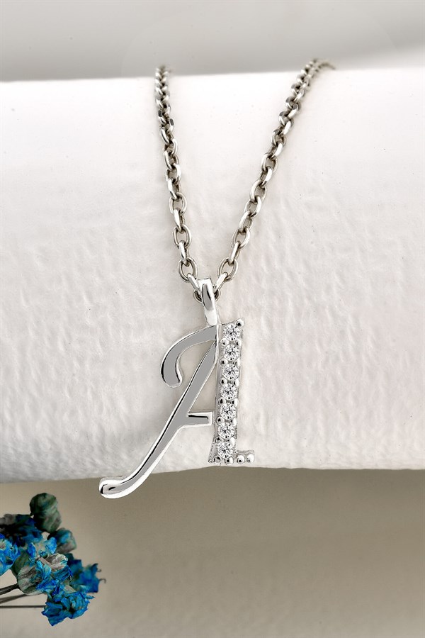 Zirkon Taşlı Gümüş Minimal Harf Kolye A